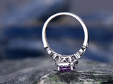 2.3ct Cushion Cut Purple Amethyst Engagement Ring Halo 14k White Gold Finish