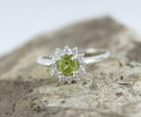 2.2ct Engagement Ring Round Cut Green Peridot Floral Halo 14k White Gold Finish