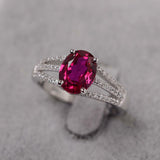 2.4ct Engagement Ring Oval Cut Pink Ruby Split Shank 14k White Gold Finish