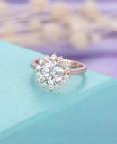 1.7ct Round Cut Diamond Engagement Ring Floral Cluster Halo 14k Rose Gold Finish