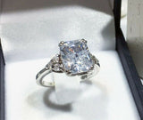 2.3ct Engagement Ring Emerald Cut Diamond Round Accents 14k White Gold Finish