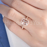 2ct Cushion Cut Simulated Peach Morganite Accented Halo Ring 14k RoseGold Plated