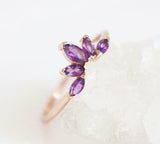 1.5ct Marquise Cut Purple Amethyst Engagement Ring Crown 14k Rose Gold Finish