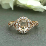 2.5ct Oval Peach Morganite Halo Infinity Band Proposal Ring 14k Rose Gold Over