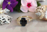 2ct Engagement Ring Oval Black Diamond Solitaire with Accent 14k YellowGold Over