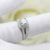 2.3ct Round Cut Diamond Engagement Ring Halo Split Shank 14k White Gold Finish