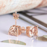 1ct Cushion Cut Champagne Morganite Stud Earrings For Women 14k Rose Gold Finish