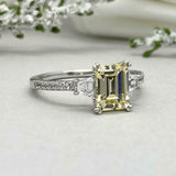 2.2ct Emerald Cut Yellow Sapphire Solitaire with Accent Ring 14k White Gold Over
