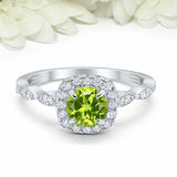 2ct Round Peridot Engagement Ring Diamond Accent Halo Women 14k White Gold Over