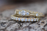Filigree Bridal Set Engagement Ring 2ct Round Cut Diamond 14k Yellow Gold Finish