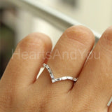 0.4ct Baguette Simulated Diamond Crown Curved Wedding Band 14K White Gold Plated