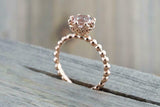 1ct Round Cut Morganite Engagement Ring Solitaire Ball Bead 14k Rose Gold Finish