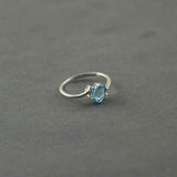 1.2ct Engagement Ring Oval Cut Blue Topaz Swirl Trilogy 14k White Gold Finish