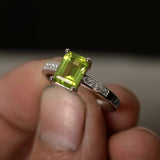 1ct Emerald Green Peridot Engagement Ring 14k White Gold Finish Accent Solitaire