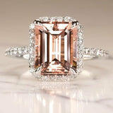 2Ct Emerald Cut Morganite Halo Solitaire Engagement Ring 18K White Gold Finish