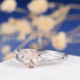 1ct Oval Cut Simulated Peach Morganite Split Shank Ring 14k Yellow Gold Plated