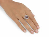 2ct Oval Cut Pink Ruby Engagement Ring Halo Cocktail Flower 14k WhiteGold Finish