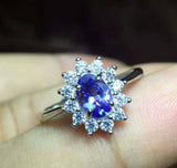 2.35ct Engagement Ring Oval Cut Blue Tanzanite Floral Halo 14k White Gold Finish