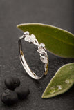 Floral Leaf Vine Engagement Ring 0.15ct Round Cut Diamond 14k White Gold Finish