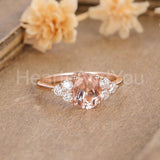 1ct Oval Cut Simulated Peach Morganite Round Petite Ring 14k Rose Gold Plated