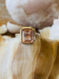 2ct Emerald Cut Simulated Morganite Bezel Solitaire Ring 14k White Gold Plated