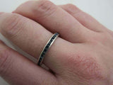 1ct Princess Blue Sapphire Channel Set Eternity Wedding Band 14k White Gold Over