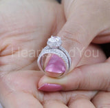 2.2ct Oval Simulated Diamond Halo Ring Half Eternity Band 14k White Gold Plated