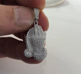 3ct Round Cut Moissanite Praying Hands Pendant 14k White Gold Plated NO CHAIN