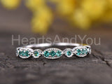 0.3ct Round Cut Simulated Emerald Half Eternity Wed Band 14k White Gold Plated