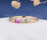 0.2ct Baguette Cut Simulated Pink Ruby Minimalist Ring 14k Rose Gold Plated