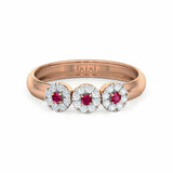 1ct Engagement Ring Round Cut Pink Ruby Floral Cluster 14k Rose Gold Finish