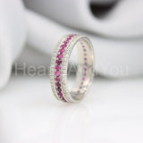 2.2ct Round Cut Simulated Ruby 3 Row Eternity Wedding Band 14k White Gold Plated