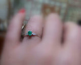 0.5ct Engagement Ring Round Cut Emerald Minimalist Trilogy 14k White Gold Finish