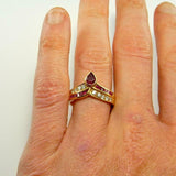 2.4ct Pear Cut Pink Ruby Art Deco Chevron Engagement Ring 14k Yellow Gold Finish