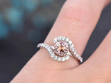 1.9ct Round Cut Peach Morganite Swirl Style Engagement Ring 14K White Gold Over