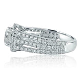 2.7ct Round Cut Diamond Engagement Ring Three Row Shank Halo 14k White Gold Over