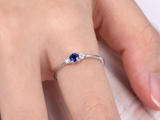 0.4ct Round Cut Blue Sapphire Engagement Ring Diamond Trilogy 14k WhiteGold Over
