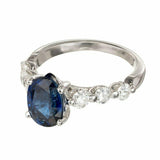 2.3ct Oval Cut Blue Sapphire Engagement Ring Accent Solitaire 14k WhiteGold Over