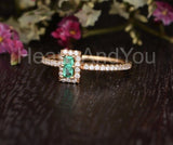 0.4ct Emerald Green Simulated Minimalist Engagement Ring 14k Yellow Gold Plated