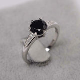 2.1ct Round Cut Black Diamond Solitaire with Accent Ring 14k White Gold Finish