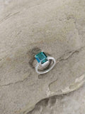2.1ct Engagement Ring Green Emerald Cut Solitaire Women 14k White Gold Finish