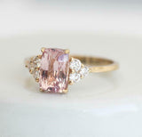 1.5ct Cushion Cut Peach Morganite Petite Round Accents Ring 14k Yellow Gold Over