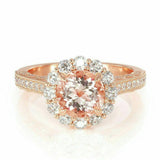 4.5ct Round Cut Peach Morganite Floral Halo Engagement Ring 14K Rose Gold Finish