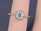 Halo Accent Solitaire Engagement Ring 1ct Round Cut Diamond 14k Rose Gold Finish