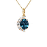 1ct Oval Cut Simulated London Blue Topaz Half Halo Pendant Chain 14k Gold Plated