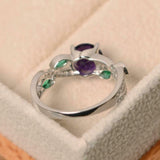 2ct Round Cut Purple Amethyst Diamond Leaf Accents Ring 14k White Gold Finish