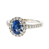 2ct Oval Cut Blue Sapphire Engagement Ring Halo Round Accents 14k WhiteGold Over