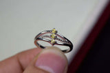 0.16ct Engagement Ring Round Cut Yellow Sapphire Split Band 14k WhiteGold Finish