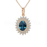 2ct Oval Cut Simulated London Blue Topaz Dual Halo Pendant Chain 14k Gold Plated