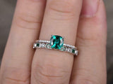 2.2ct Engagement Ring Cushion Cut Green Emerald Bridal Set 14k White Gold Finish